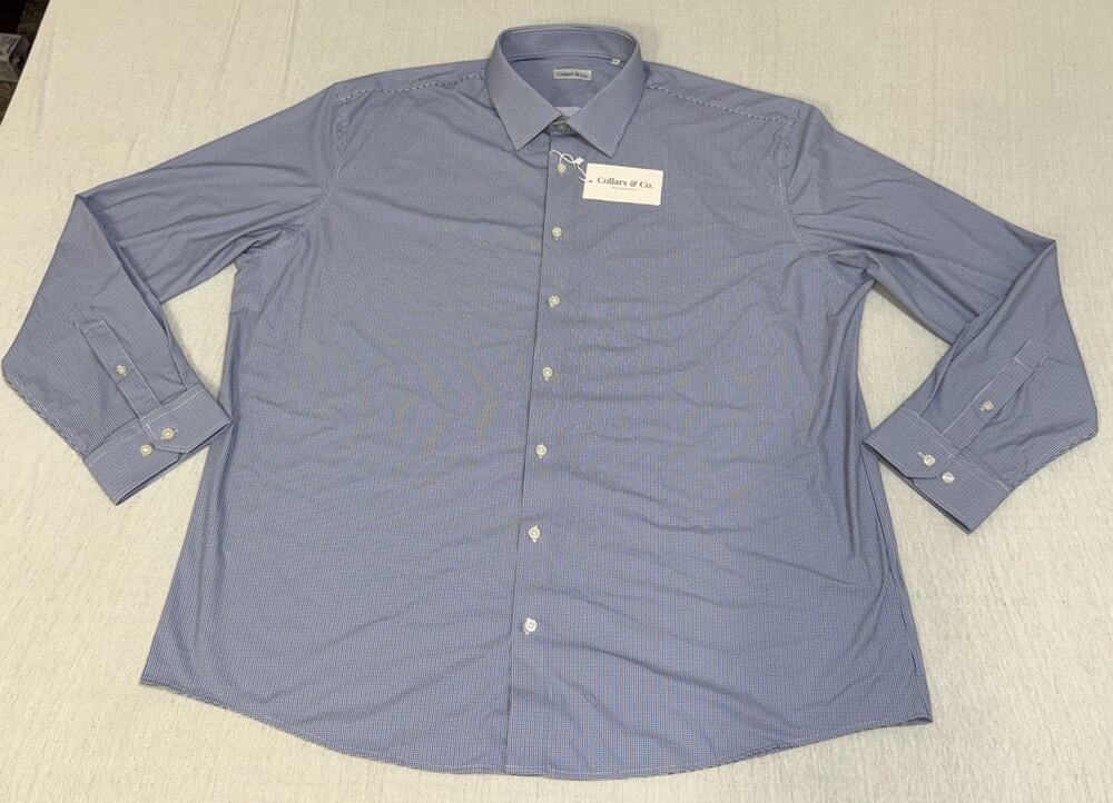 Collars & Co Men 3XL Blue Geometric AOP Long Sleeve Button Up Dress Shirt NWT